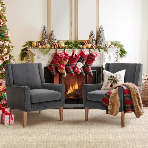 Miniatura 18 de COLAMY Juego de 2 sillas modernas con respaldo alto tipo wingback para sala de estar, sillón de acento tapizado en tela, silla de sofá individual