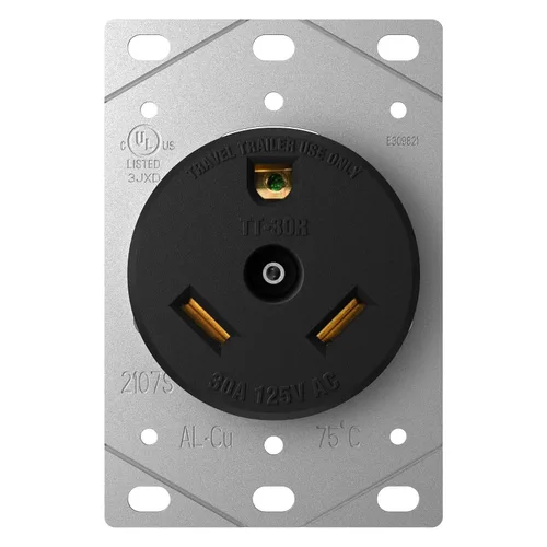 NEMA TT-30R - Receptáculo de salida de remolque de 30 amperios y 125 voltios de 3 clavijas con conexión a tierra para caravanas, caravanas,