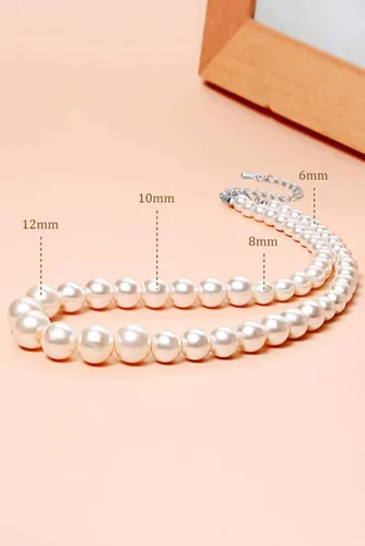 Miniatura 6 de Babeyond - Collar de perlas blancas de imitación para novias, bodas, acero inoxidable, Diámetro de la perla 6-12 mm