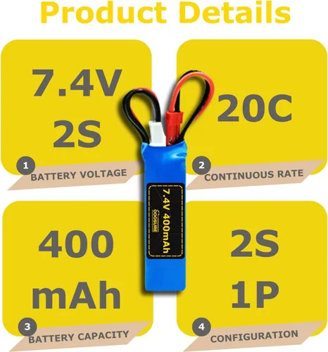 Miniatura 5 de Batería de 7.4V 400mAh 20C compatible con WLtoys P929 P939 K979 K989 K999 K969 RC Racing Truck con cargador USB