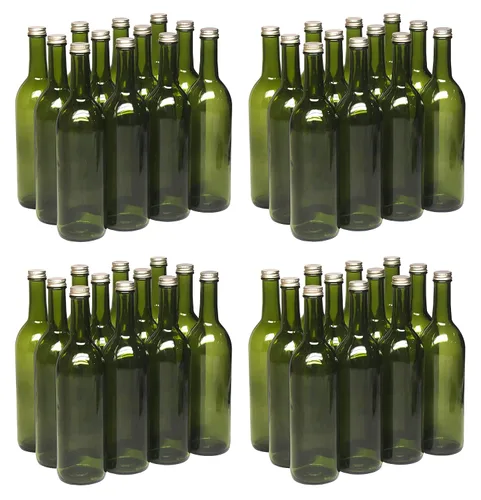 North Mountain Supply Botellas de vino burdeos de vidrio verde champán de 25.4 fl oz – Acabado de rosca con tapas de metal dorado de 1.102 in – 48