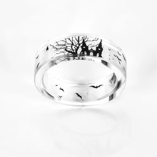 Miniatura 3 de JAJAFOOK 0315in resina acrílica transparente madera blanco y negro murciélago lápida estilo banda DIY anillo