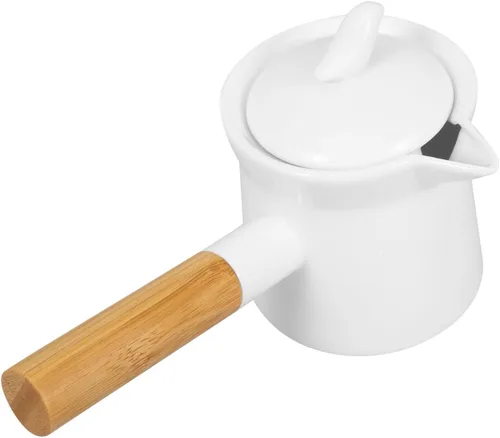 Miniatura 5 de BESTonZON Mini olla de leche de cerámica de 12 onzas con mango y boquilla calentador de mantequilla para calentar salsas de leche y mantequilla