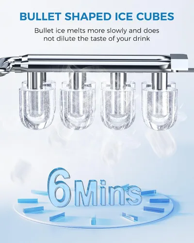 Miniatura 2 de COWSAR Máquina de hielo de encimera, máquina de hielo portátil autolimpiante, 26.5 libras/24 horas, 8 cubos de hielo tipo bala en 6 minutos