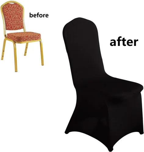 Miniatura 4 de LZY 6 piezas Fundas de Silla de Spandex Elásticas Fundas Deslizables para Fiestas de Boda, Fundas de Decoración de Sillas de Comedor y Banquete Negro