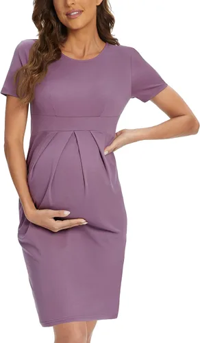 AONESX Elegante vestido de maternidad de manga corta para uso casual, trabajo, vestido de baby shower, vestido de maternidad para sesión de fotos