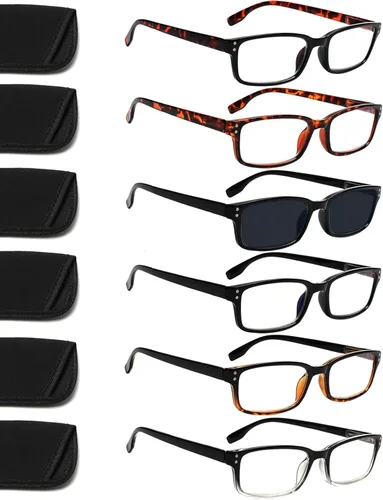 Miniatura 16 de Kerecsen Paquete de 6 gafas de lectura con bloqueo de luz azul, lectores con bisagra de resorte para hombres y mujeres, anteojos para computadora 6