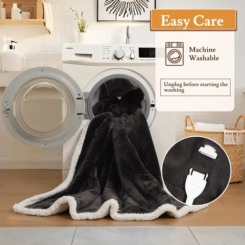 Miniatura 7 de Manta Eléctrica Térmica de Franela y Sherpa 50"x60" Tamaño Throw - 4 Niveles de Calor, Apagado Automático 10H, Calentamiento Rápido, Acogedora