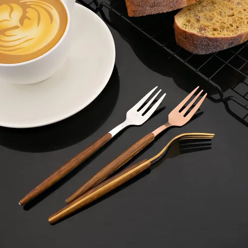 Miniatura 6 de JASHII Juego de cubiertos con mango de madera, 20 piezas de cubiertos de acero inoxidable, pulido con espejo, juego de cucharas y tenedores