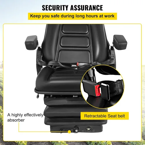 Miniatura 4 de VEVOR Asiento de suspensión con respaldo ajustable, reposacabezas y reposabrazos, asiento de carretilla elevadora con rieles deslizantes, plegable
