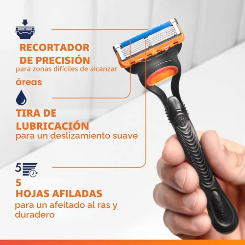 Miniatura 3 de Maquinillas de afeitar Gillette Fusion5 para hombre, 1 afeitadora, 4 recambios de hoja, Lubrastrip para un afeitado más cómodo