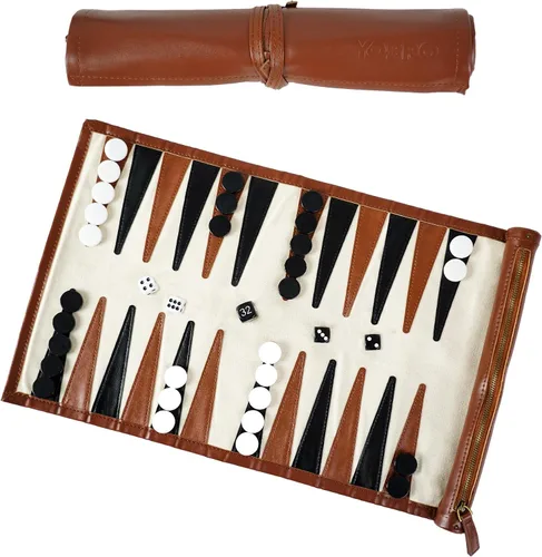 YOBRO Juegos de backgammon de viaje para adultos, clásico juego de mesa de backgammon enrollable de piel sintética, portátil, ligero, estilo de