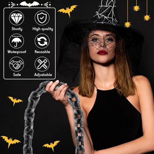 Miniatura 2 de Liliful 3 cadenas de Halloween de plástico falsos eslabones de cadena de 6 pies cadena de prisión de plástico para fiesta de Halloween, accesorios