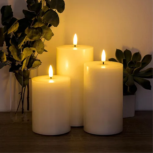 Miniatura 9 de Velas de pilar blancas sin llama con control remoto, velas LED de Halloween que funcionan con pilas, velas eléctricas parpadeantes de cera real