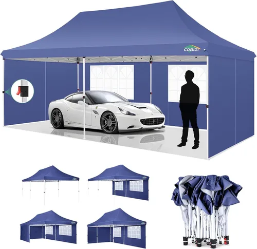 Miniatura 27 de COBIZI Tienda de campaña desplegable de 10 x 20 pies con 6 paredes laterales extraíbles, toldo comercial fácil de instalar, impermeable y gazebo