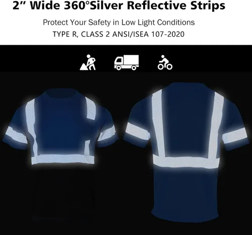 Miniatura 6 de VENDACE 3 piezas de seguridad camisetas reflectantes clase 3 alta visibilidad Hi Vis manga corta construcción trabajo camisas para hombres azul