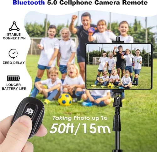 Miniatura 6 de Adaptador de montaje de trípode para iPad con cabeza esférica, soporte universal de abrazadera giratoria 360 con control remoto Bluetooth para iPad
