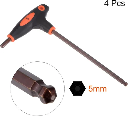Miniatura 3 de uxcell Llave hexagonal de extremo de bola de 0.197 in, llave inglesa con mango en T, acero métrico S2 4 piezas