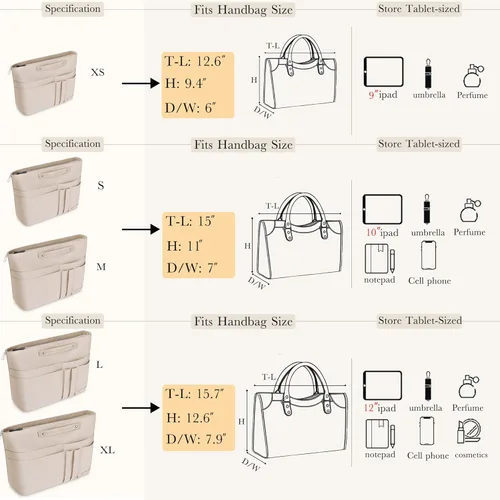 Miniatura 5 de HyFanStr Organizador de bolso para bolsos, organizador de bolsa de mano, bolsa con cremallera para mujer, organizador de bolso interior con 15