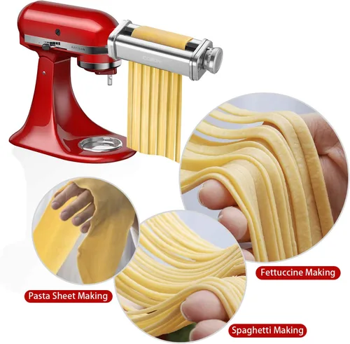 Miniatura 4 de Accesorio para hacer pasta de acero inoxidable para batidora de pie, 3 en 1 con placa de rodillo de transporte automático, incluye rodillo de pasta