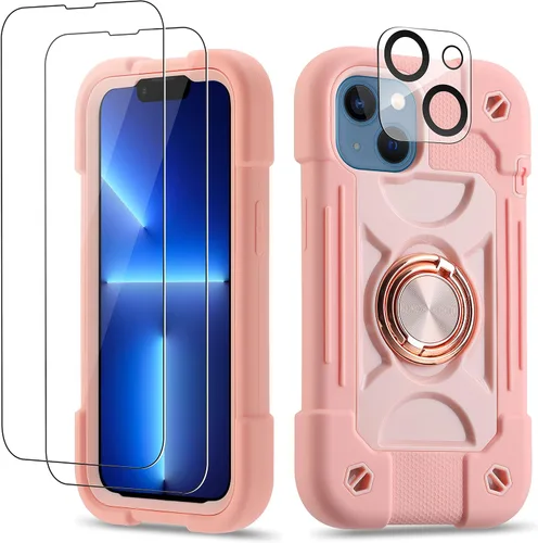 Miniatura 40 de Funda para iPhone 11 de 6.1 pulgadas con soporte de anillo, con 2 protectores de pantalla de vidrio, resistente a los golpes, resistente a