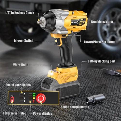 Miniatura 2 de NATBEESY Llave de impacto inalámbrica compatible con batería DeWalt de 20 V: destornillador de impacto de anillo de cerdo de 1/2 pulgada - Alto par