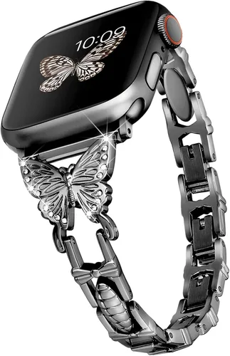 Miniatura 14 de Wipalor, compatible con la malla para reloj de Apple de 38mm y 40mm, liviana para mujer, pulsera fácil de ajustar, diamante brillante en la oro rosa