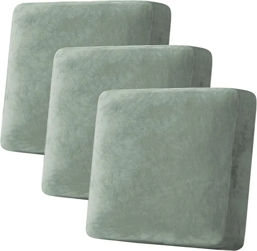 Miniatura 14 de H.VERSAILTEX - Funda de terciopelo elástica y afelpada para protección de cojines de sofá biplaza, silla o sofá, 2 piezas, tamaño grande, color gris