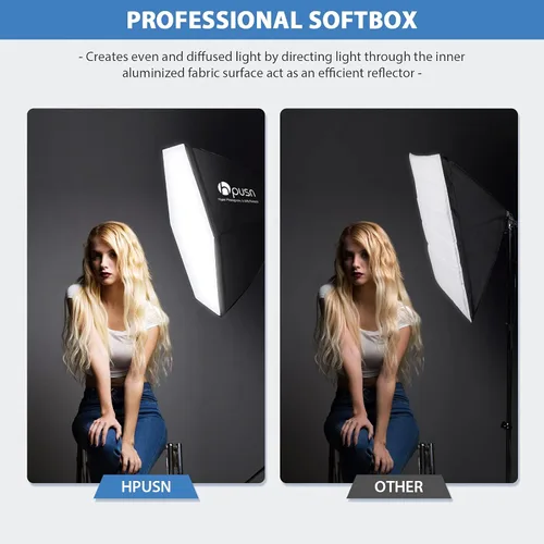 Miniatura 6 de HPUSN Softbox Kit de iluminación para fotografía, kit de iluminación Softbox de 30 x 30 pulgadas, 2 bombillas LED E27 Socket 5400K, luz de estudio