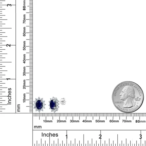 Miniatura 118 de Gem Stone King Aretes ovalados de plata de ley 925 de 0.276 x 0.197 in con piedra natal de la princesa Diana, estilo halo real para mujeres