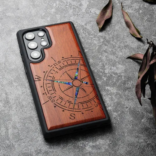 Miniatura 3 de Carveit Funda de madera de diseñador para Samsung Galaxy S22 Ultra [grabado de madera e incrustaciones de carcasa] Diseño único de madera anticaídas