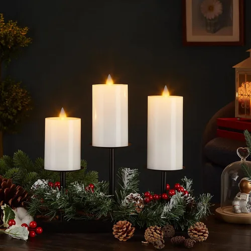 Miniatura 6 de Velas de pilar sin llama parpadeantes con temporizador remoto, velas LED operadas por batería hasta 400 horas, velas de cera real con llama en Blanco