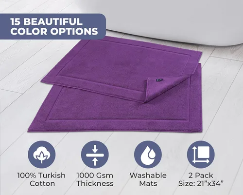 Hawmam Linen Tapetes de baño morados, 21 x 34 pulgadas, paquete de 2 - 100% algodón hilado en anillos, [No es una alfombra de baño] Diseño con Lila