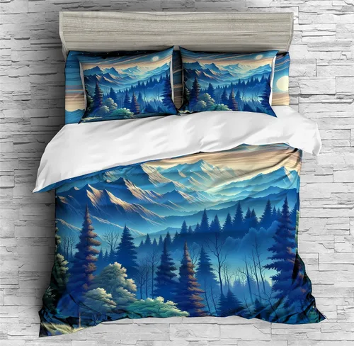 Miniatura 22 de REALIN Hawthorn Bedding - Juego de funda de edredón 3D, juego de cama de bosque japonés y río de montaña de 2/3/4 piezas, fundas de edredón