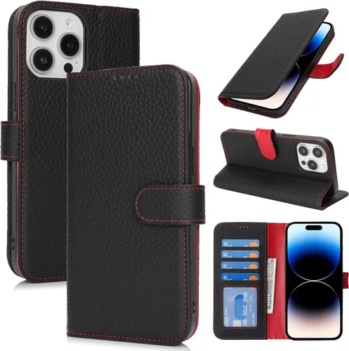 Miniatura 107 de Zouzt Funda para iPhone 11 de 6.1 pulgadas de piel auténtica con 4 ranuras para tarjetas, tarjetero con bloqueo RFID, tapa magnética, función atril