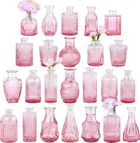 Miniatura 10 de TBWIND Juego de 12 jarrones de cristal verde, pequeños jarrones para flores, florero para centros de mesa a granel, mini jarrón vintage