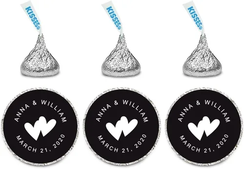 Miniatura 30 de Andaz Press Etiquetas personalizadas de gota de chocolate para boda, nombres y fecha redondos de novios, azul bebé, paquete de 240, personalizadas