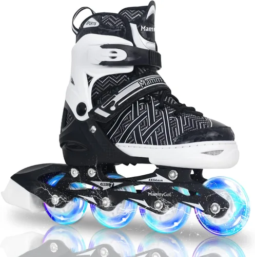 MammyGol Patines en línea para niños y niñas Patines ajustables con ruedas iluminadoras Patines para principiantes Negro