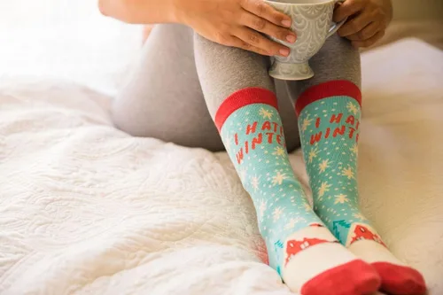 Miniatura 9 de Crazy Dog T-Shirts Calcetines de invierno con texto en inglés "I Hate" para hombre, diseño divertido de nieve y frío, Azulclaro