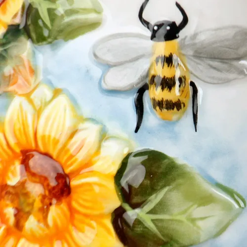 Miniatura 4 de Jarra de agua grande de cerámica, pintada a mano, girasol y abeja, decoración del hogar de 8.7 pulgadas de alto, ramo de agujero (amarillo)
