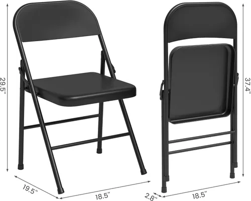 Miniatura 3 de IDEALHOUSE Juego de 4 sillas plegables de acero, sillas de comedor plegables de metal resistente negro con respaldo, soporta hasta 350 libras, silla