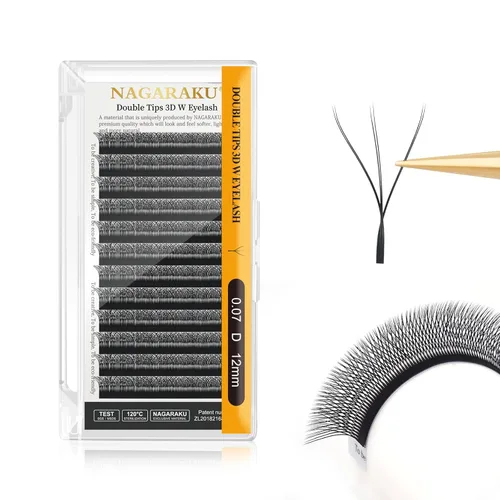 Miniatura 280 de NAGARAKU Extensiones de pestañas Double Tips 4D W, suministros con puntas dobles, gruesas con rizado D de 0.07 mm, bandeja mixta 8-15 mm, 0.07-D