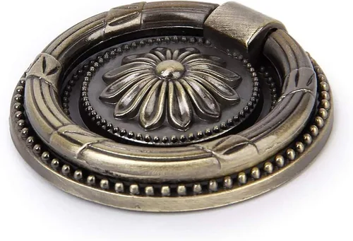 Miniatura 3 de Tiradores de cajones antiguos de bronce de 1.77 pulgadas para gabinete, 6 paquetes Anillos de tracción, manijas redondas para cajones, perilla