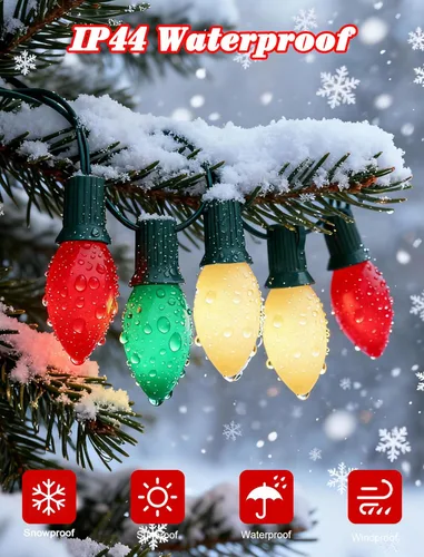 Miniatura 4 de Luces LED de Navidad rojas, verdes y blancas, 25 pies, impermeables, C9, multicolor, luces de Navidad al aire libre con 26 bombillas inastillables