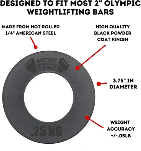 Miniatura 2 de Micro Gainz - Juego de 2 discos de peso fraccionales de kilogramo, 0.6 lbs, 1.1 lbs o 2.2 lbs, juego de platos diseñados para pesas olímpicas