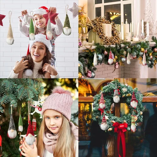 Miniatura 4 de Vinsot 24 piezas Adornos de árbol de Navidad colgantes de gnomo Adornos navideños colgantes a granel Adornos suecos de felpa hechos a mano Elfo