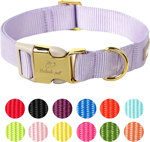 Collar de nailon para perro, collar ajustable de color lavanda con correa suave para perros pequeños, medianos y grandes, collar de cachorro con