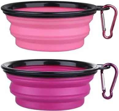 Miniatura 7 de Juego de cuencos plegables para mascotas, cuencos portátiles de silicona para alimentos y agua con clip de mosquetón, multicolor, diseño que ahorra