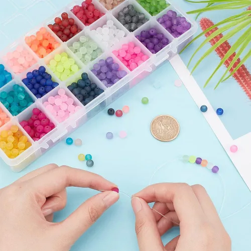 Miniatura 5 de PH PandaHall 1560 cuentas de vidrio esmerilado de 24 colores para hacer joyas, cuentas heladas de color caramelo de 0.236 pulgadas (0.236 in)