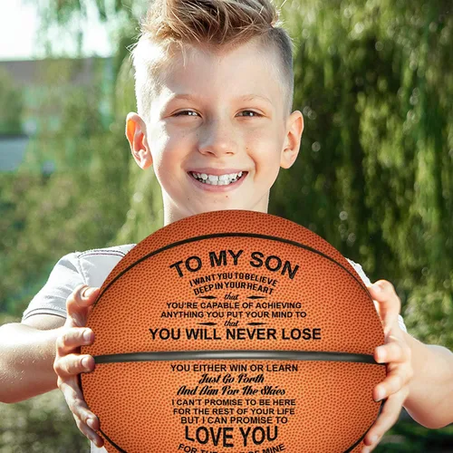 Miniatura 2 de Baloncesto grabado de 29.5 pulgadas, pelota de juego personalizada para interiores y exteriores para hijo y nieto, nunca perderás, regalo de aliento